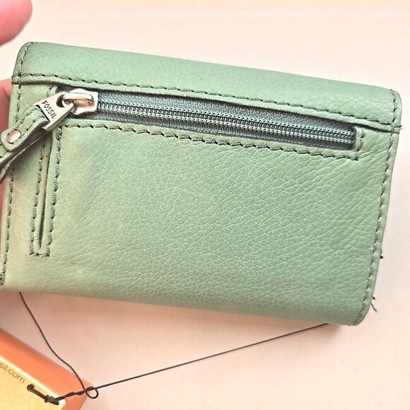 Fossil Genuine Leather Saddle Sea Green Mercer Long Live Vintage Zip Wallet NWT - Picture 5 of 7
